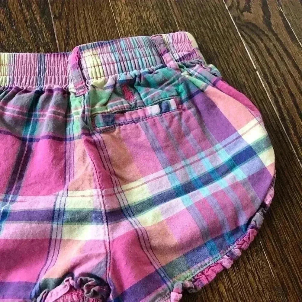 Ralph Lauren Girls 12M Pink/Blue Plaid Ruffled Hem Shorts - VGUC - Picture 5 of 8